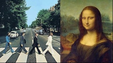 Capa do disco 'Abbey Road' dos Beatles e o quadro 'Mona Lisa', de Leonardo DaVinci. Foto: Apple Records/Divulgação e Domínio Público