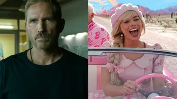 Montagem com cenas de 'Sound of Freedom' e 'Barbie'. Foto: Reprodução de vídeo/YouTube/IGN Movie Trailers e Warner Bros. Pictures via AP